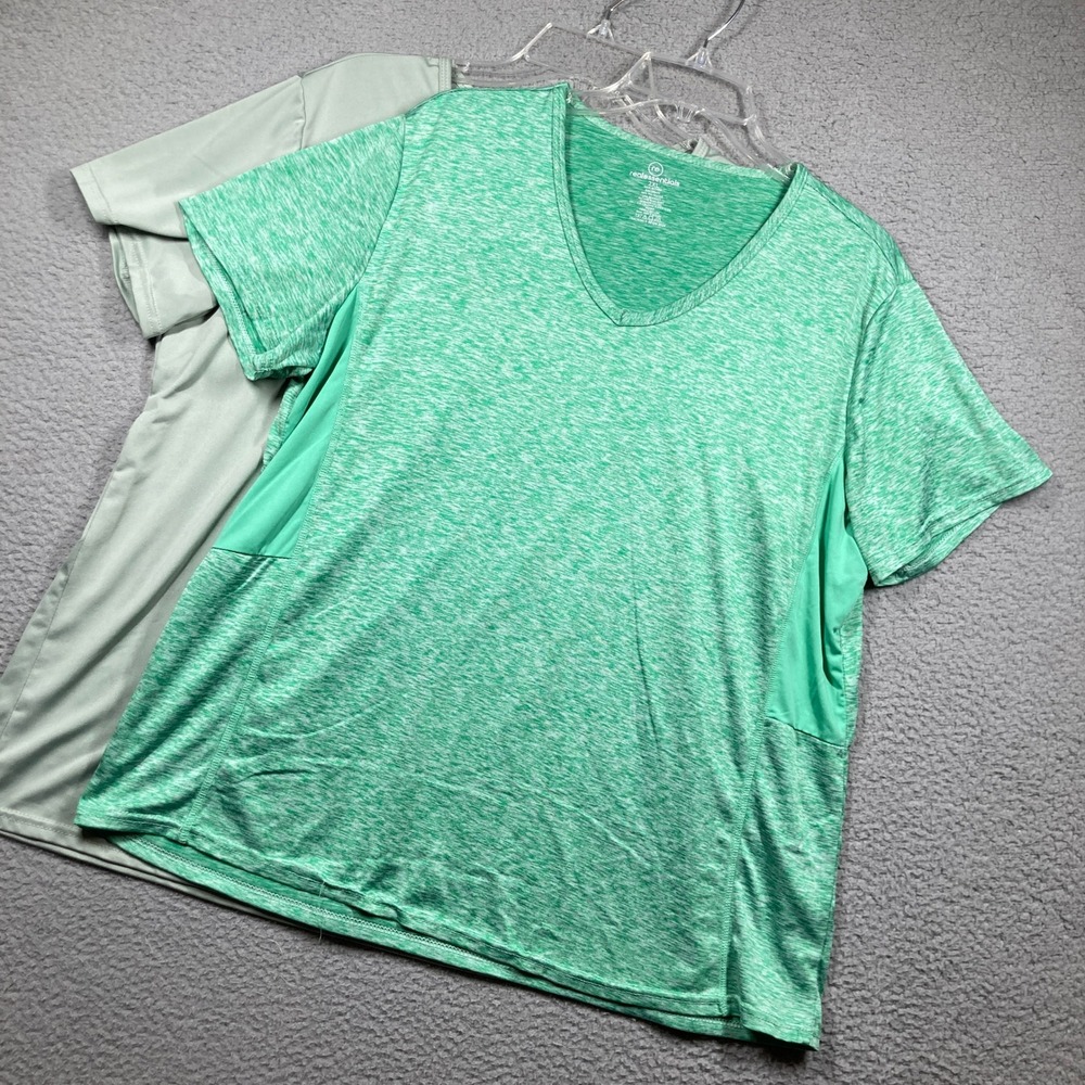 Real Essentials Active Tops Women 2XL Green Sage 2PK V-Neck Space Dye Athletic
